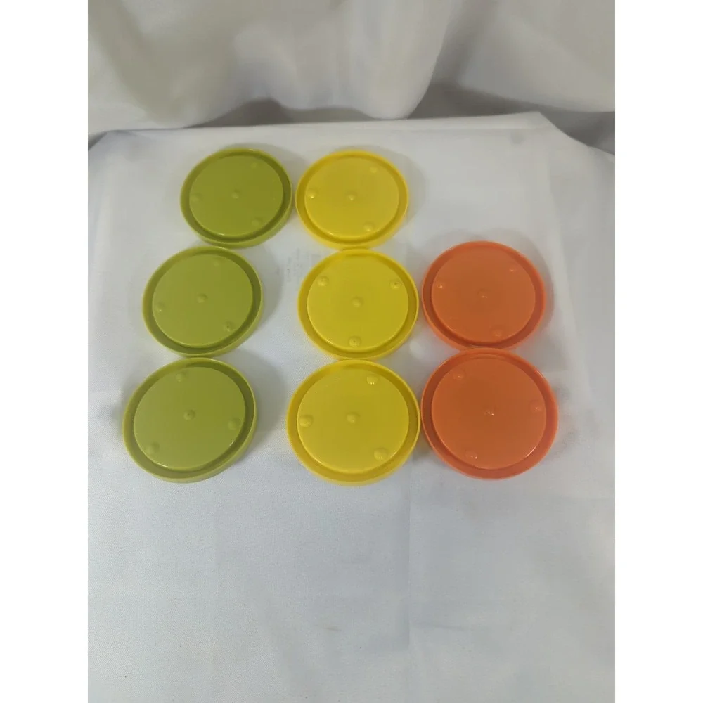 Retro MCM Multi Colored Acrylic Plastic Cork Round Coasters Set Of 8 Made In USA